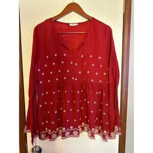 Entro NWOT Maroon Red Blouse Too With Embroidery  Size Small